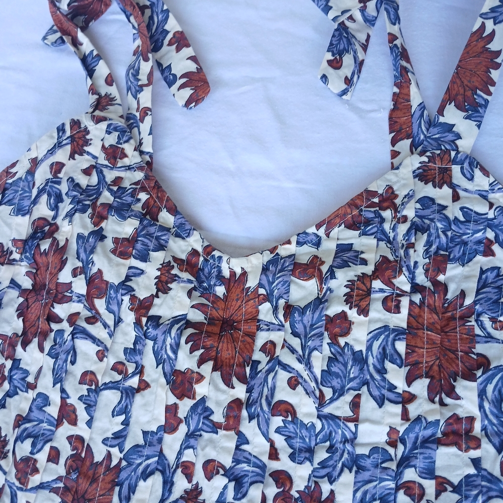 Athropologie Let Me Be Tie-Strap Peplum Floral 100% Cotton Top Womens Size XS - Picture 5 of 16